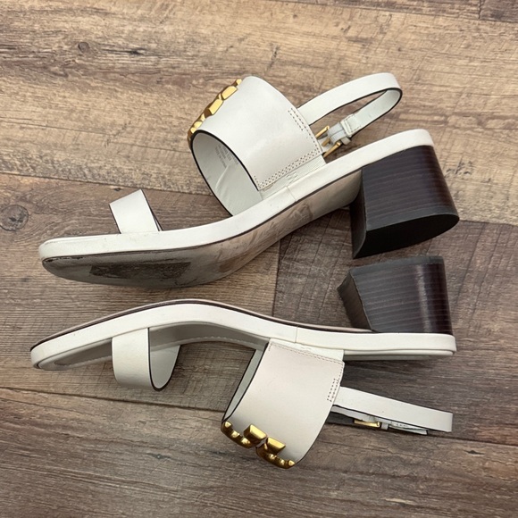 Tory Burch White Sandals with Gold Logo - Picture 3 of 6